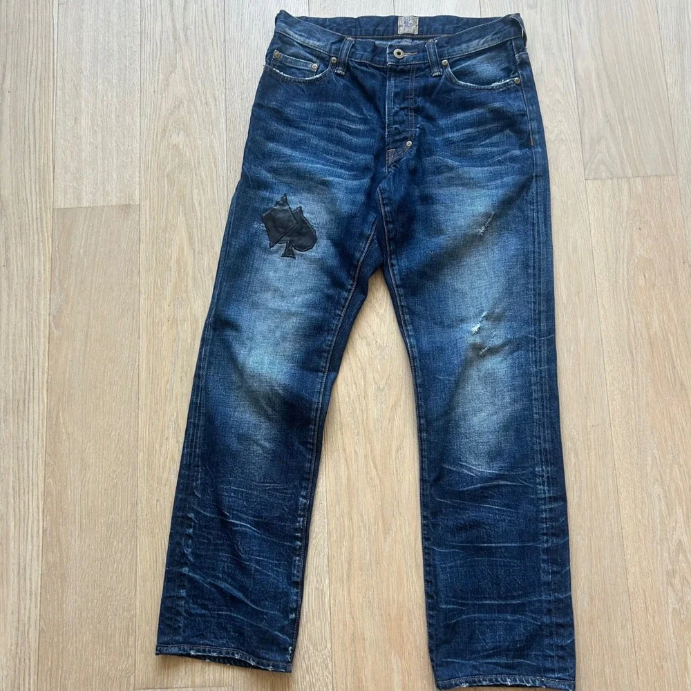 PRPS Barracuda Straight Leg Jeans 30 Japanese Denim Leather Patchwork Upcycled